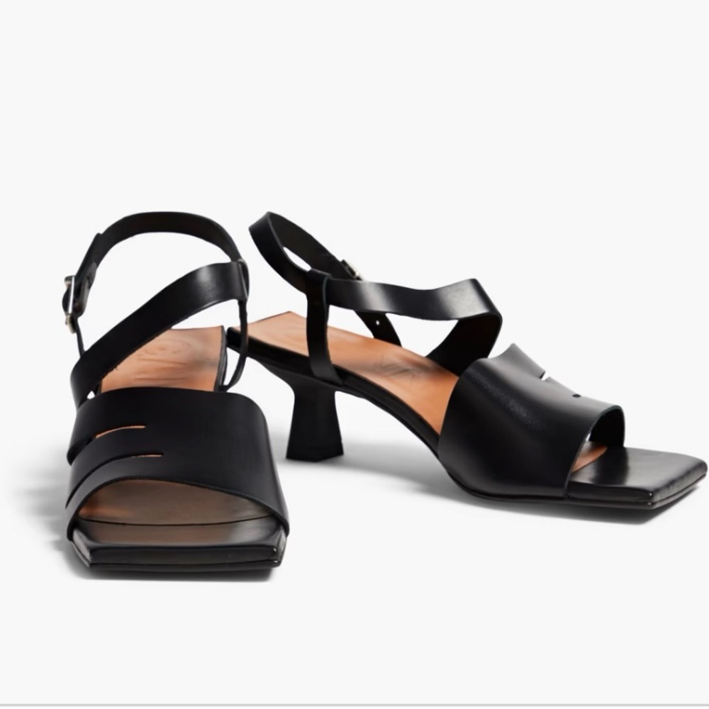 Ganni Black Sculptural Heels Sandals with Cage Straps